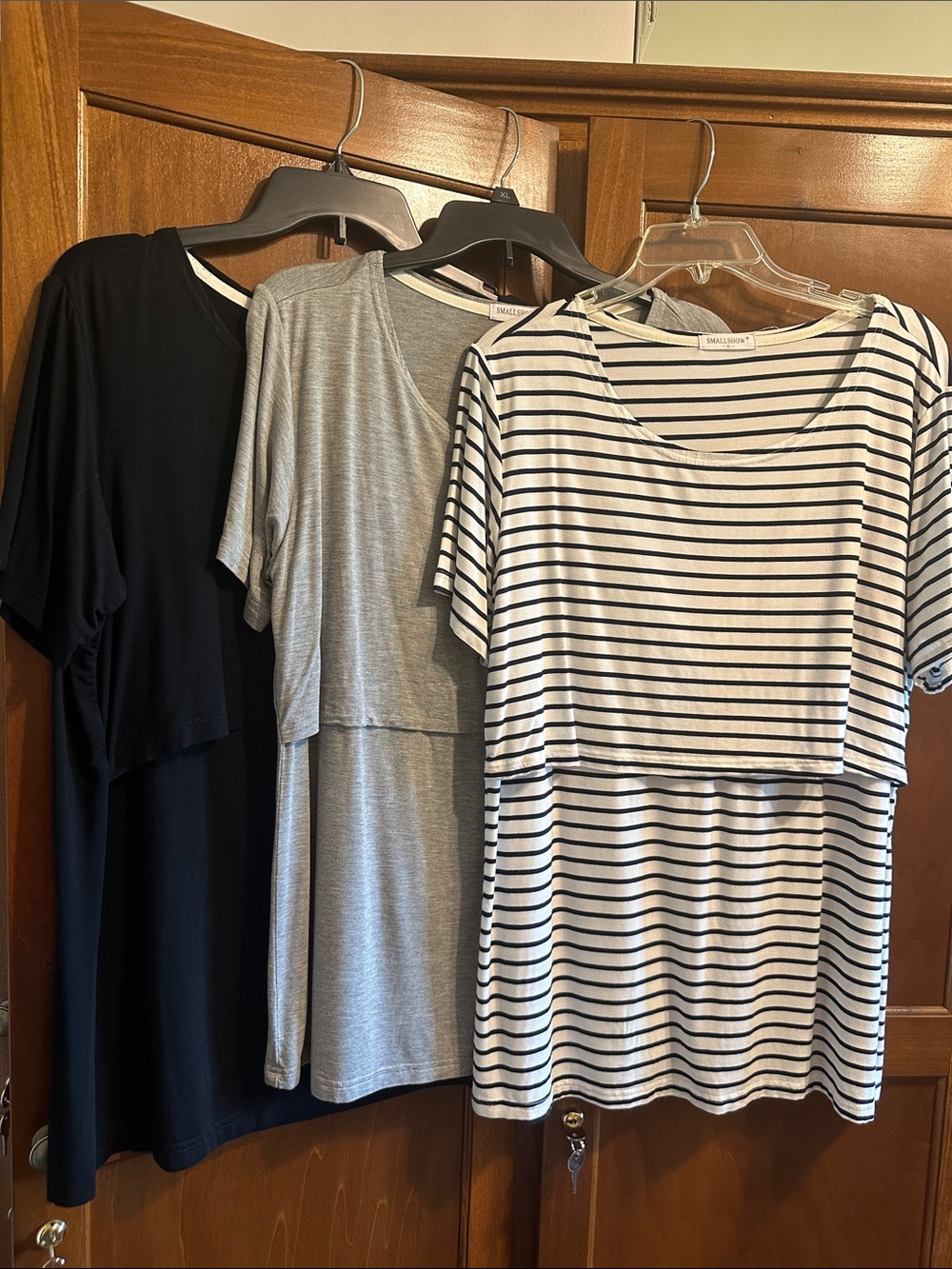 Maternity & Nursing Short Sleeve Top - Black, Gray, and Navy/White Stripe
